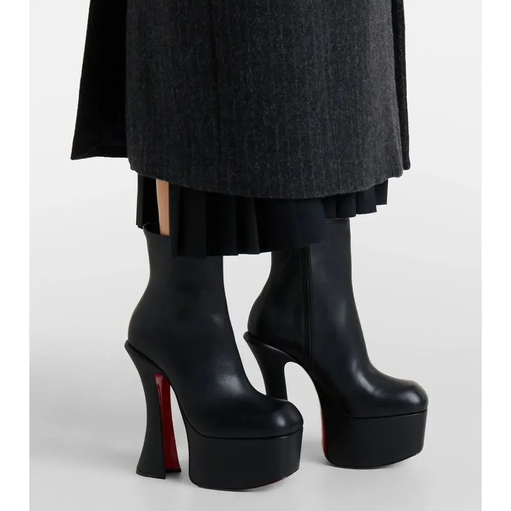 Christian Louboutin Aquabootie 160 Black Leather Platform Block Heel Bootie 40 - Picture 4 of 16